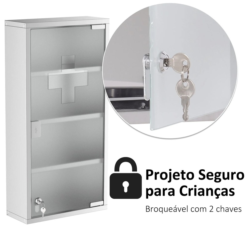 Gabinete nde remédios de aço inoxidável 60x30x12cm – Modelo Cefalù