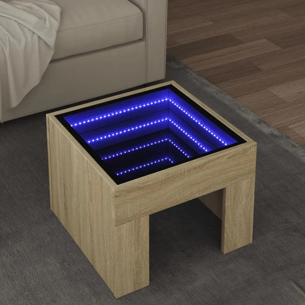 vidaXL Mesa de centro luzes LED Infinity 40x40x30 cm carvalho sonoma