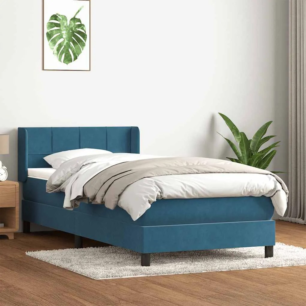 vidaXL Cama com molas/colchão 100x220 cm veludo azul-escuro