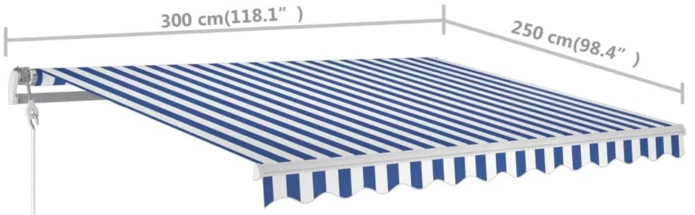 Toldo retrátil manual com postes 3x2,5 m azul e branco