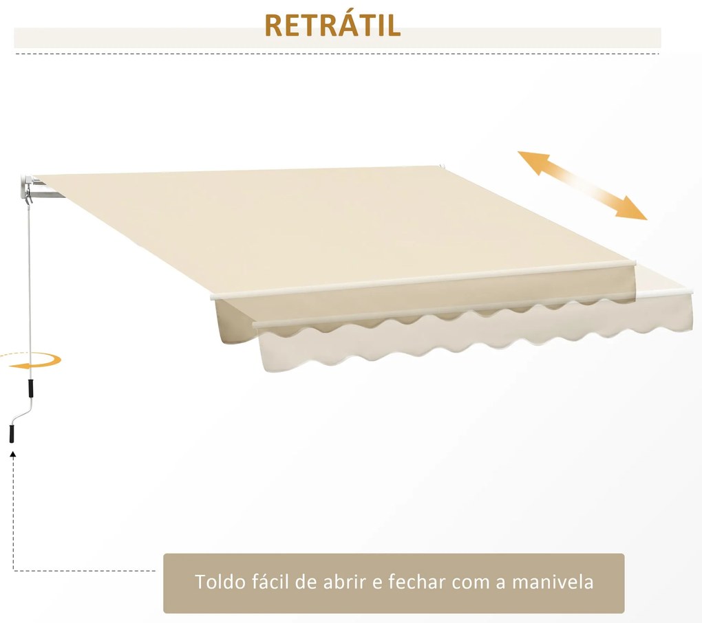 Toldo de Parede Retrátil Manual – Modelo Faro – 295x245 cm – Cor Bege