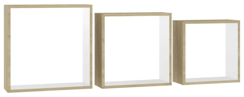 Prateleiras parede forma de cubo 3pcs cm branco/carvalho sonoma