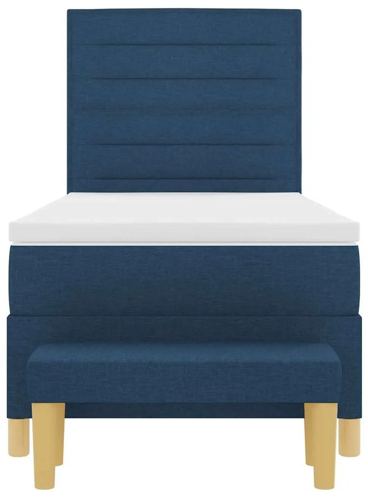 Cama Box Spring com Colchão e Banco Azul 90x200 cm Tecido