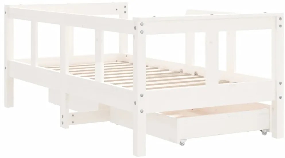 Estrutura cama infantil c/ gavetas 70x140cm pinho maciço branco
