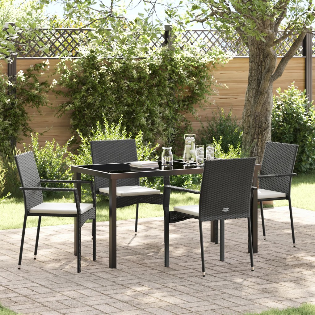 vidaXL Conjunto de Jantar de Jardim com 5 peças com Almofadas Preto Rattan de Polietileno