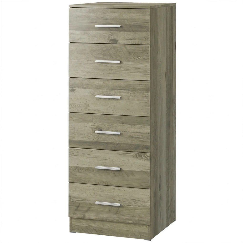 HOMCOM Cómoda Alta com 6 Gavetas para Quarto com Sistema Anti-Tombo 40x40x110 cm Cinzento-claro e Branco | Aosom Portugal