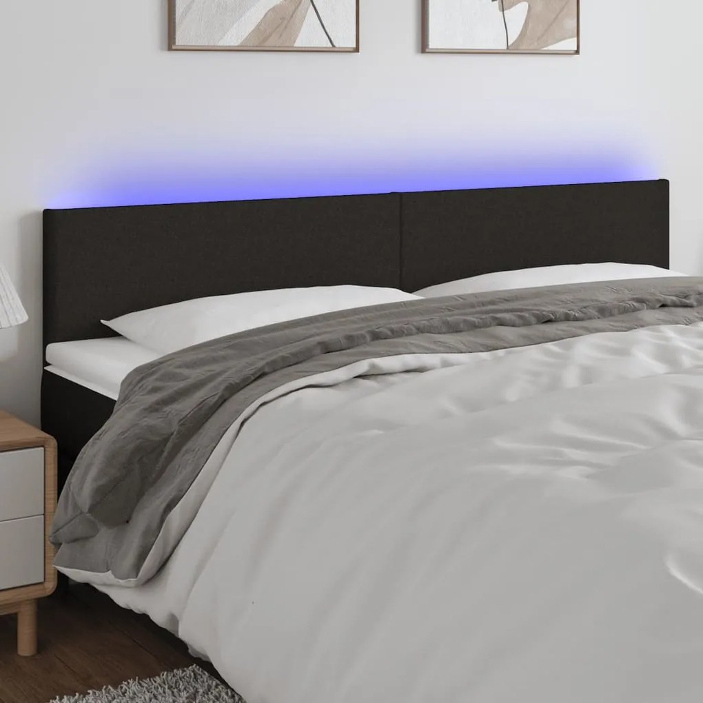 Cabeceira de cama c/ luzes LED tecido 180x5x78/88 cm preto