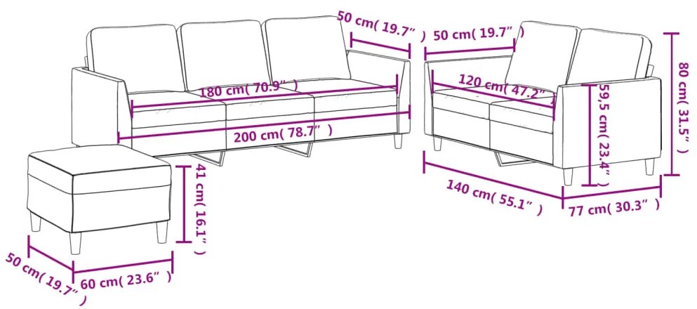 3 pcs conjunto sofás c/ almofadões couro artificial cappuccino