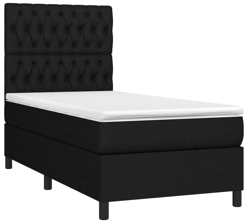 Cama box spring c/ colchão e LED 90x200 cm tecido preto