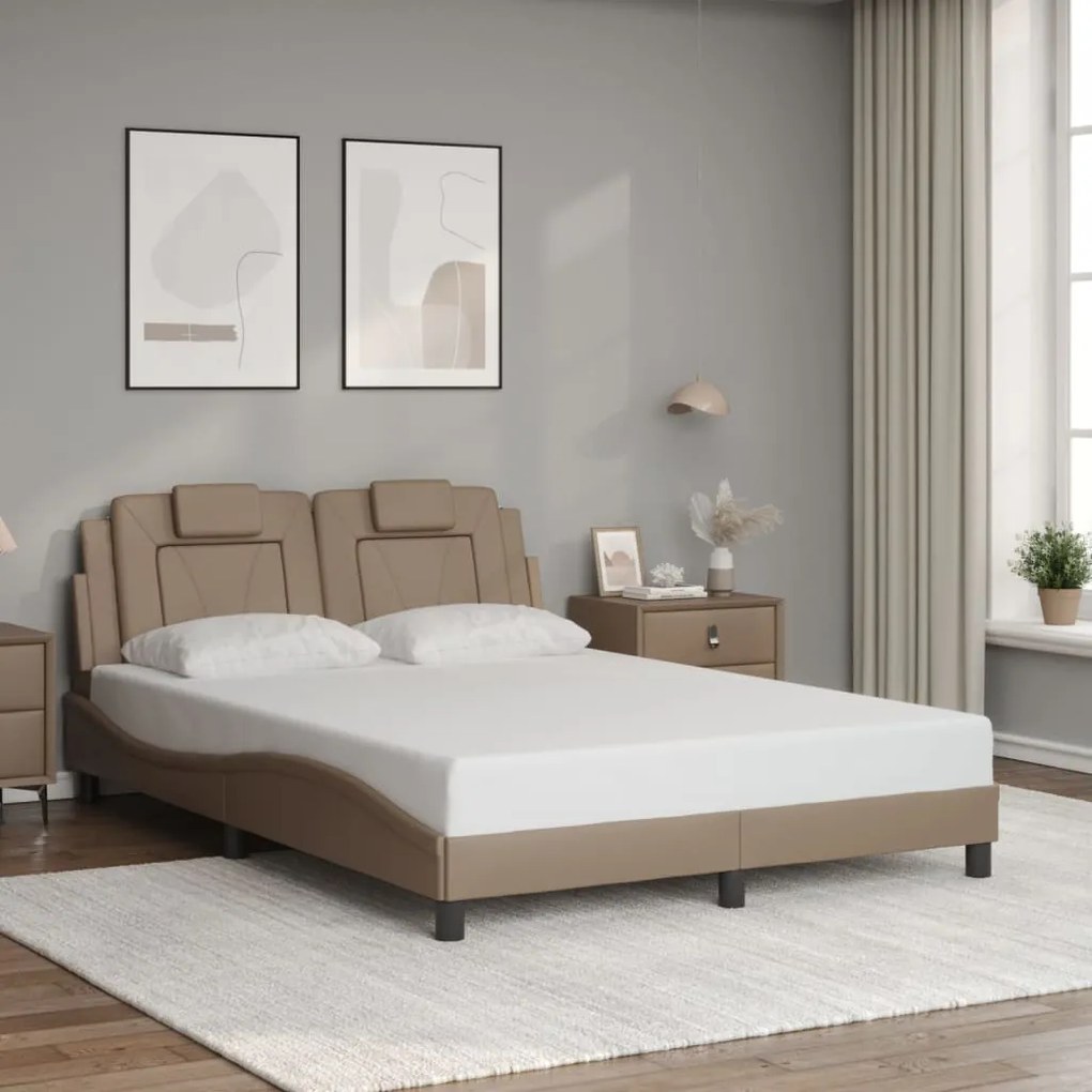 vidaXL Estrutura cama c/ cabeceira couro artif. 140x190 cm cappuccino