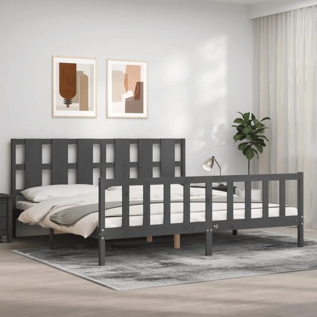 vidaXL Estrutura de cama com cabeceira 180x200 cm madeira maciça cinza