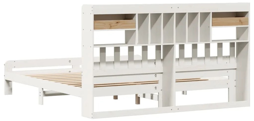 Cama com estante sem colchão 200x200 cm pinho maciço branco