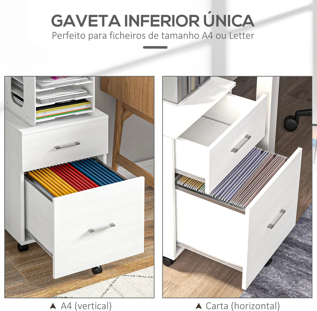 Arquivador para Escritório com 2 Compartimentos com Rodas Arquivador Móvel para Arquivos A4 ou Documentos 39,5x39x58,5 cm Branco