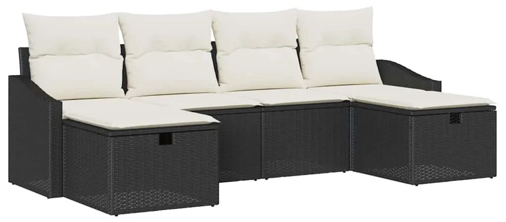 Conjunto de Sofás para Jardim 6 Peças com Almofadas Pretas de Rattan S