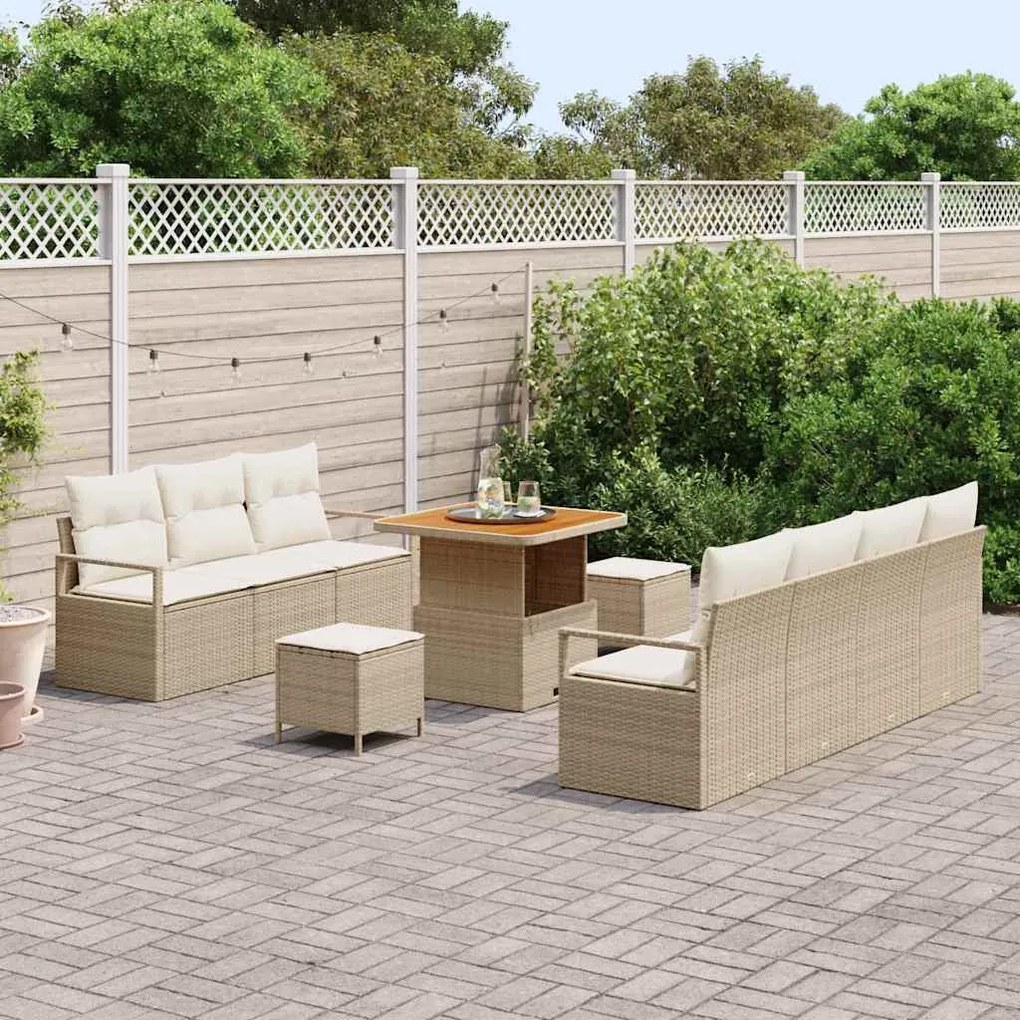 Sofá de Jardim Modular com 10 Peças e Almofadas Bege em Rattan Poliést