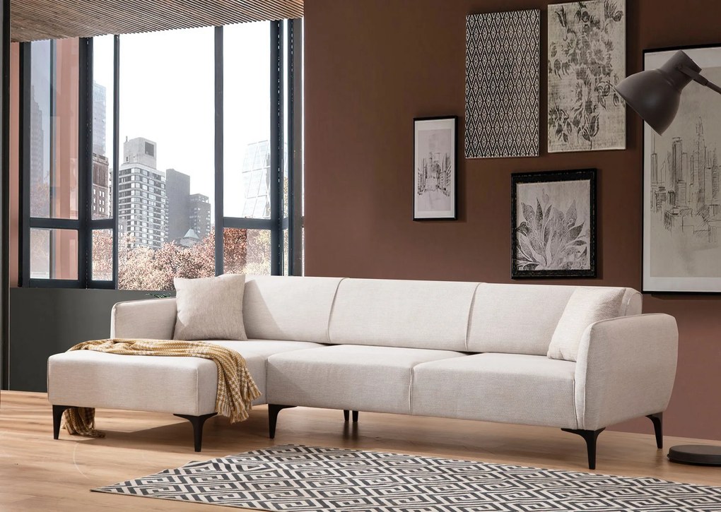 Sofá "Belissimo" Chaise Longue de 3 Lugares – Branco – 270x140x95 cm –
