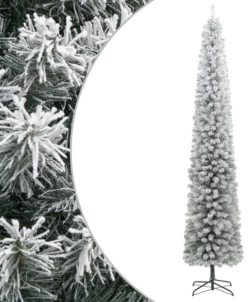 vidaXL Árvore de Natal fina c/ suporte e flocos de neve 300 cm PVC