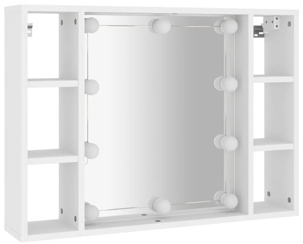 Armário espelhado com luzes LED 76x15x55 cm branco