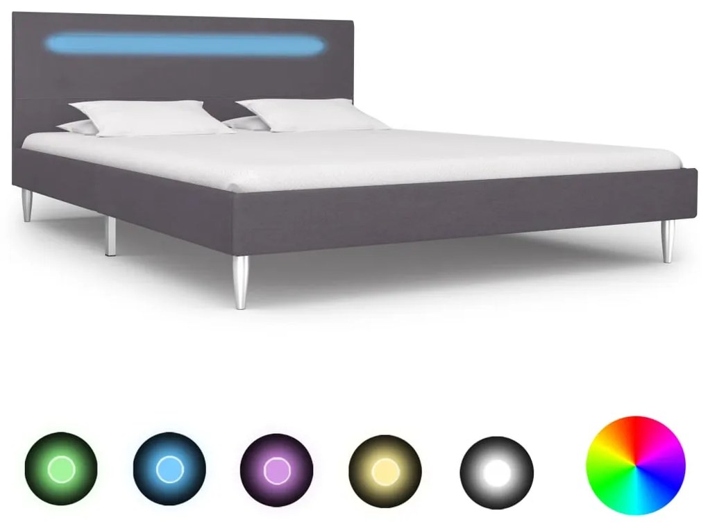vidaXL Estrutura de cama com LED 140x200 cm tecido cinzento