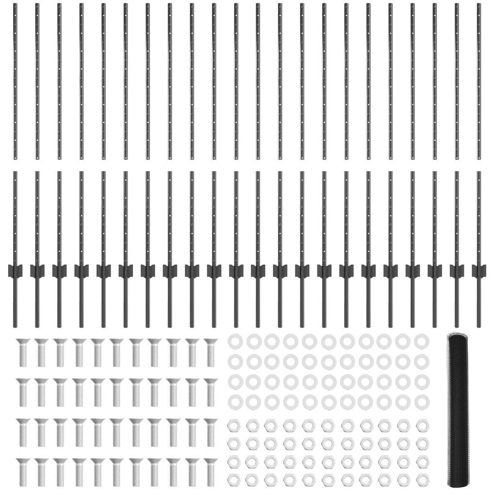 Postes de Cerca vidaXL 22 pcs U-Channel Cinza 120 cm Aço