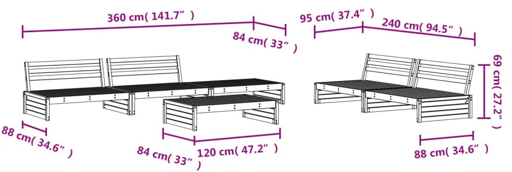 6 pcs conjunto lounge de jardim pinho maciço