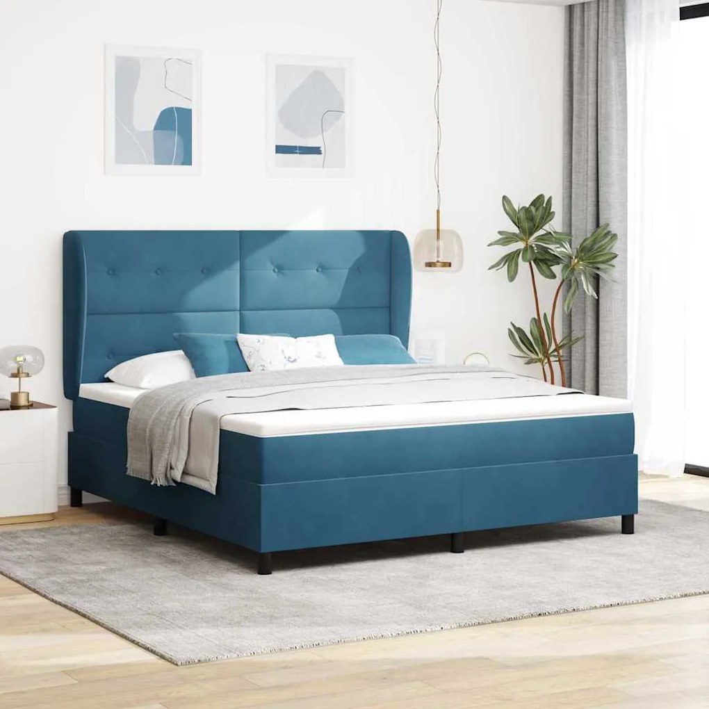 vidaXL Cama Box com colchão Azul Escuro 200 x 180 cm Poliéster