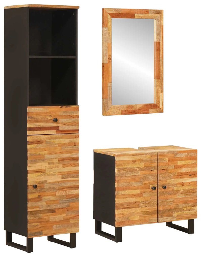 vidaXL Conjuntos de Banheiro com porta Natural Madeira de manga maciça