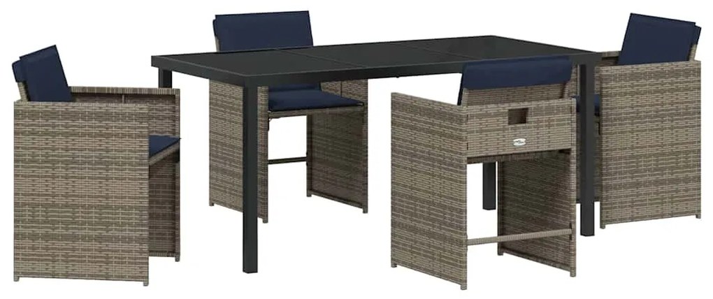 Conjunto de Jantar de Jardim com 5 Peças e Almofadas Cinza em Rattan S