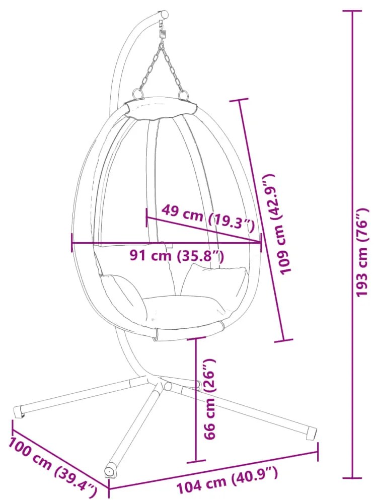 Cadeira forma de ovo suspensa c/ suporte tecido/aço antracite