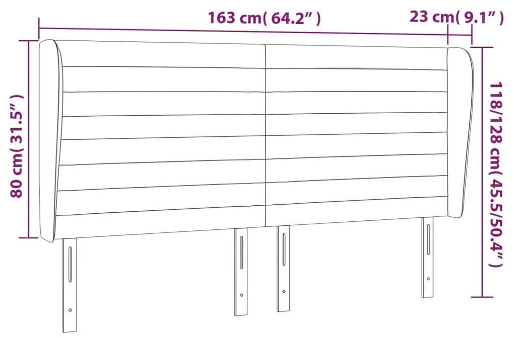 Cabeceira cama c/ abas veludo 163x23x118/128 cm rosa