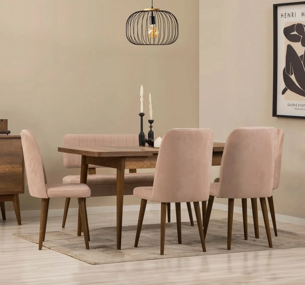 Conjunto de Mesa de Jantar Extensível e Cadeiras Vina – Nogueira – Mes
