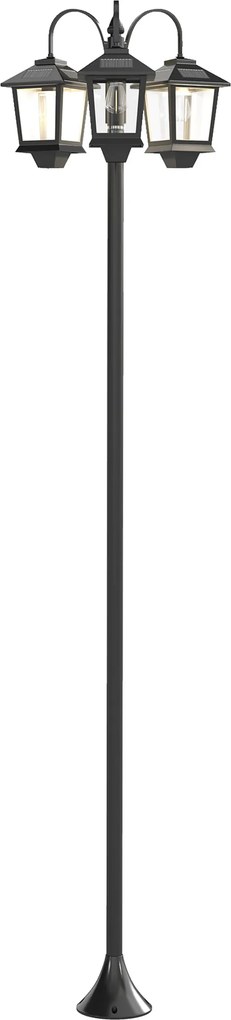 Outsunny Candeeiro Solar Exterior de Jardim em Alumínio com 3 Cabeças com Ligação/Desligação Automática IP44 40x34,5x188 cm Preto | Aosom Portugal