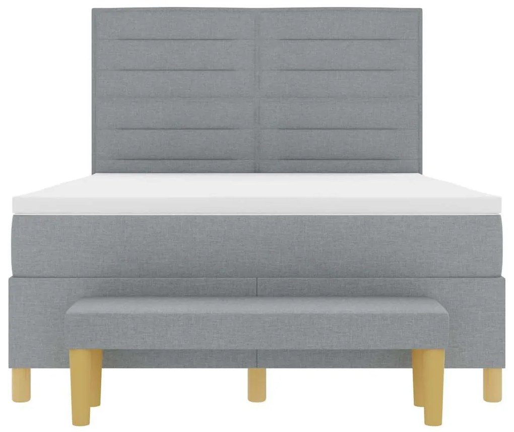 Cama Box com Colchão &amp; Banco Cinza Claro 140x200 cm Tecido