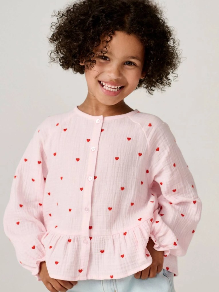 Camisa em musselina de algodão para menina rosa-pálido