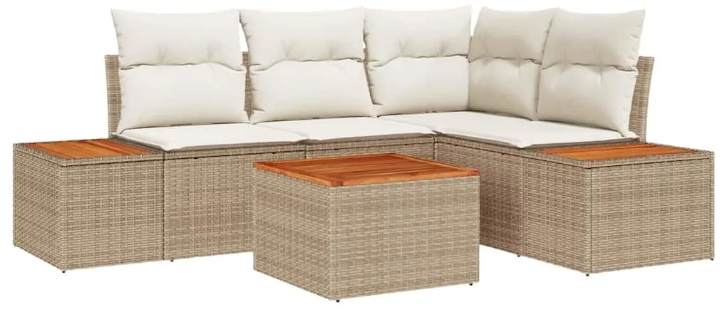 Conjunto de Sofá de Jardim de 5 Peças com Almofadas Bege Polirattan Ac