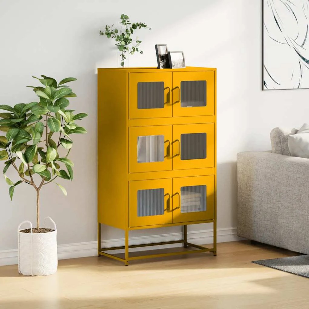 Aparador alto 68x39x123 cm aço amarelo mostarda