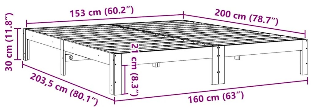 Cama sem colchão 160x200 cm madeira pinho maciço castanho-mel