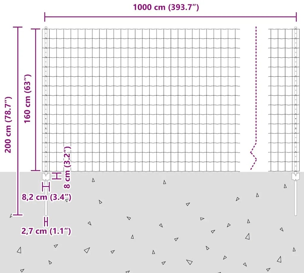 Cerca Euro com 10 Postes Cinzas 1,6x10 m Aço