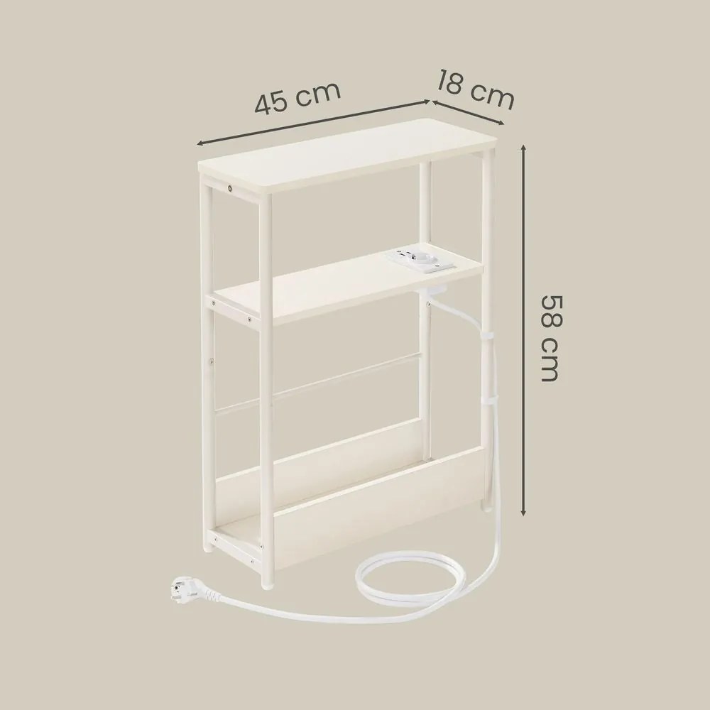 Mesa de apoio ou mesa cabeçeira estreita com 3 prateleiras com porta-revistas 18 x 45 x 58 cm branco creme