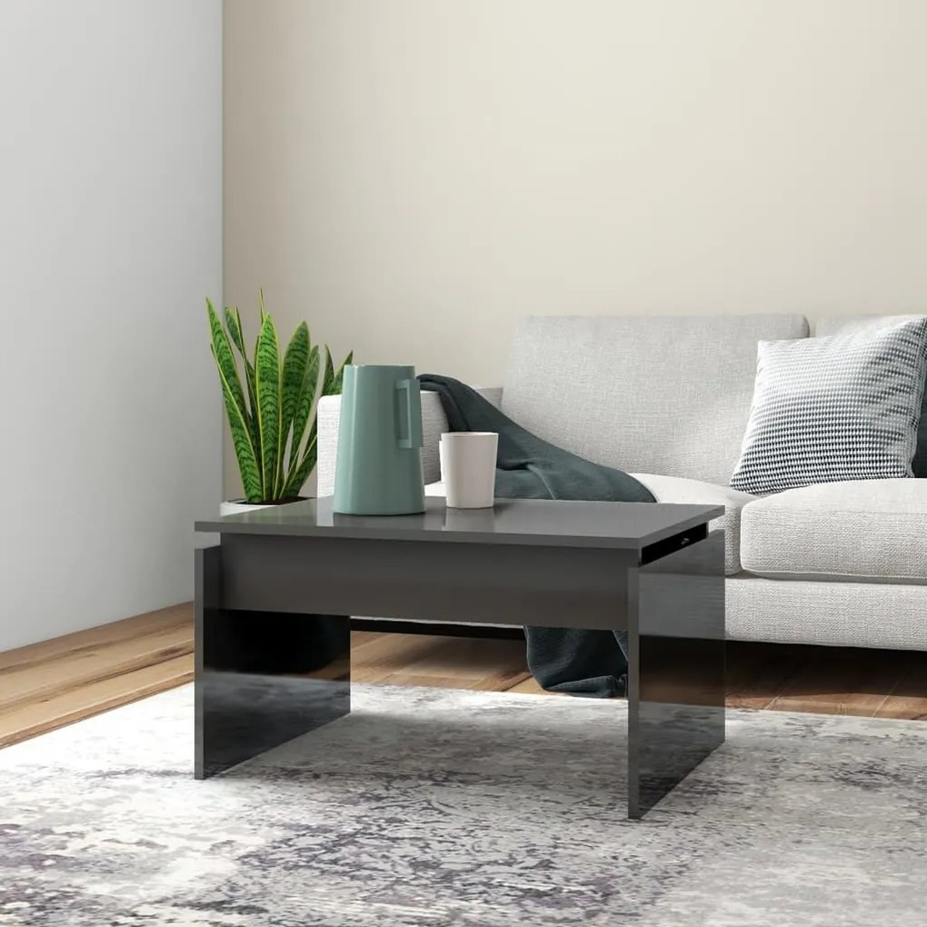vidaXL Mesa de centro 68x50x38 cm contraplacado cinzento brilhante