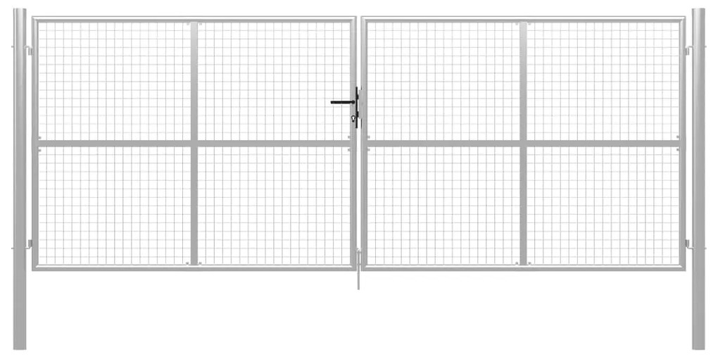 vidaXL Portão de jardim em aço galvanizado 400 x 150 cm cor prata