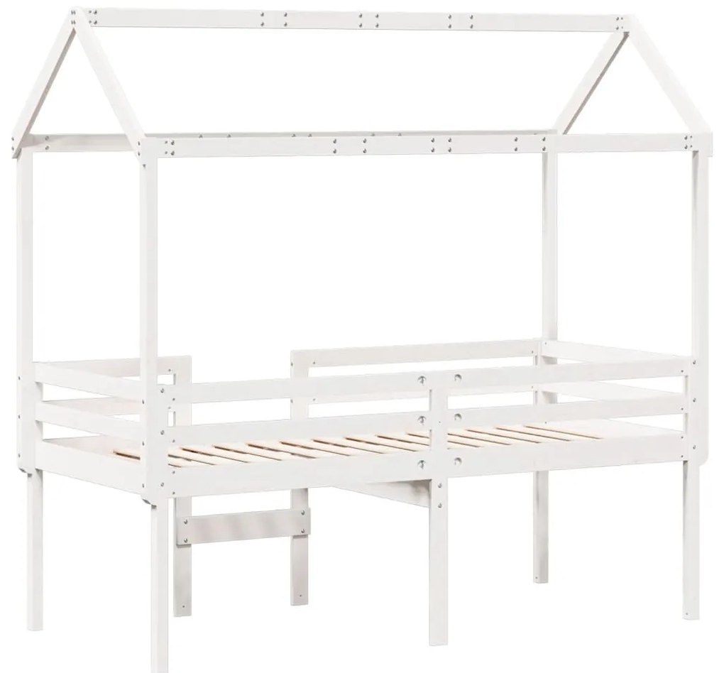 Cama alta com telhado 90x200 cm pinho maciço branco