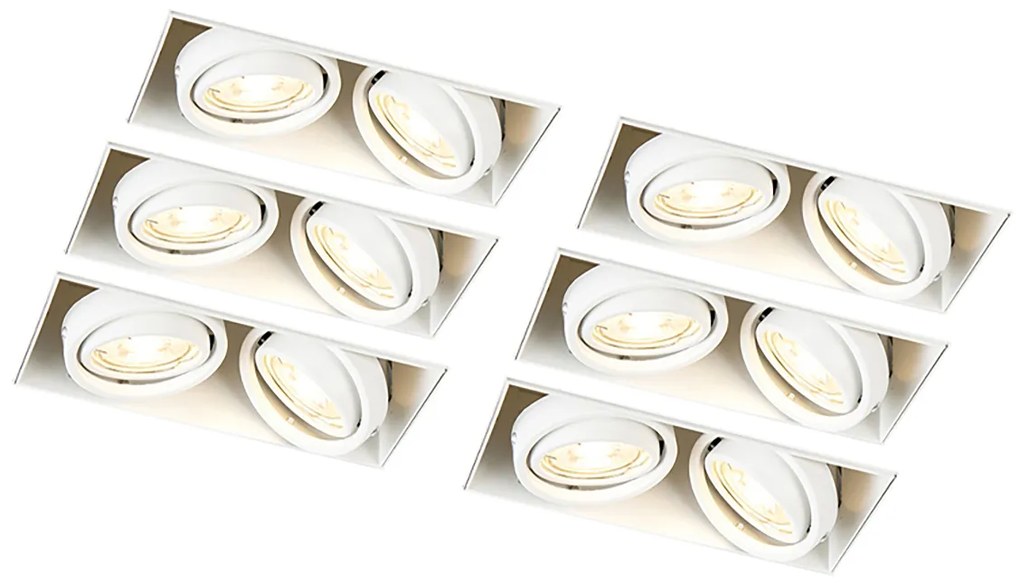 Conjunto de 6 focos embutidos brancos GU10 inclináveis sem moldura 2 luzes - Oneon Moderno