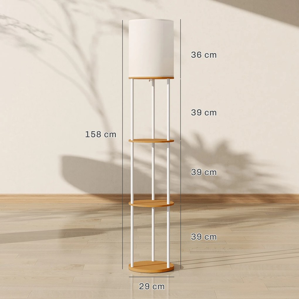 Candeeiro de Pé com Prateleiras 3 Temperaturas de Cor Controlo Remoto e Casquilho E27 Ø29x158 cm Madeira