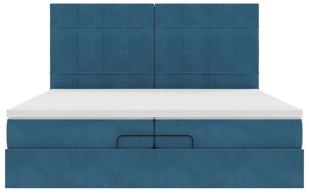 Cama otomana com colchões/LEDs 200x200 cm veludo azul-escuro