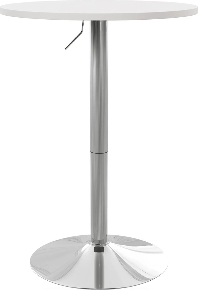 Mesa de bar redonda, mesa alta de cozinha (BANCOS NÃO INCLUIDOS) com altura ajustável 60 L x 60 P x 69-91 A cm, tampo giratório a 360°, branca e prate