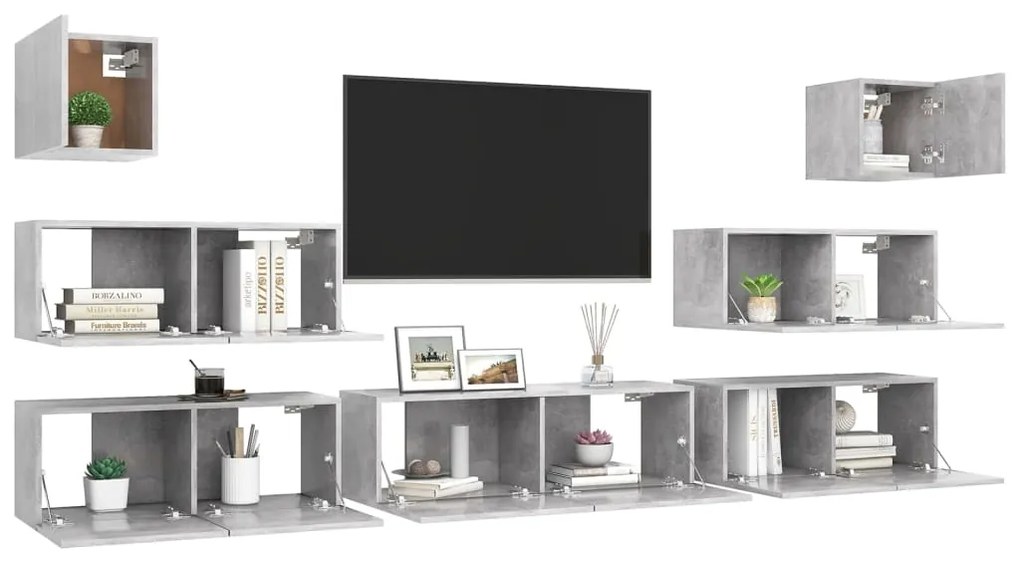 7 pcs conjunto móveis TV derivados de madeira cinzento cimento