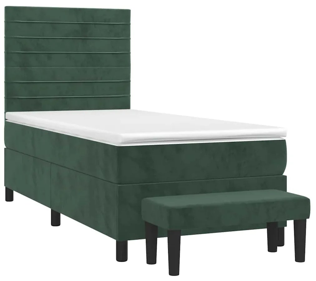 Cama com molas/colchão 90x200 cm veludo verde-escuro