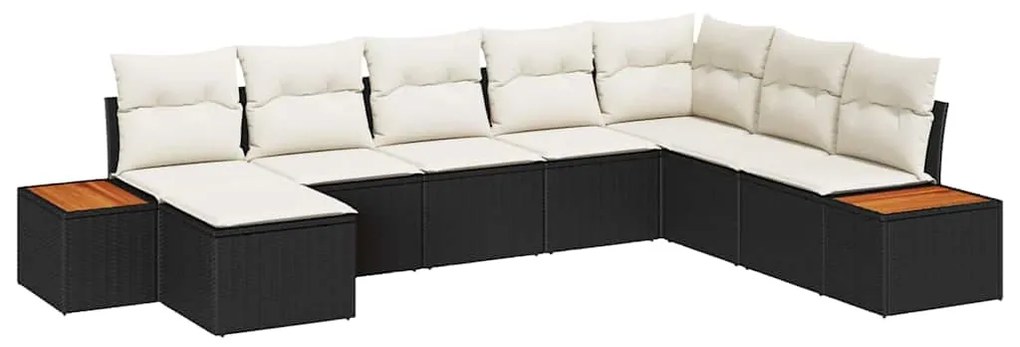 Conjunto de Sofá de 8 Peças com Almofadas Preto Vime PE Acácia
