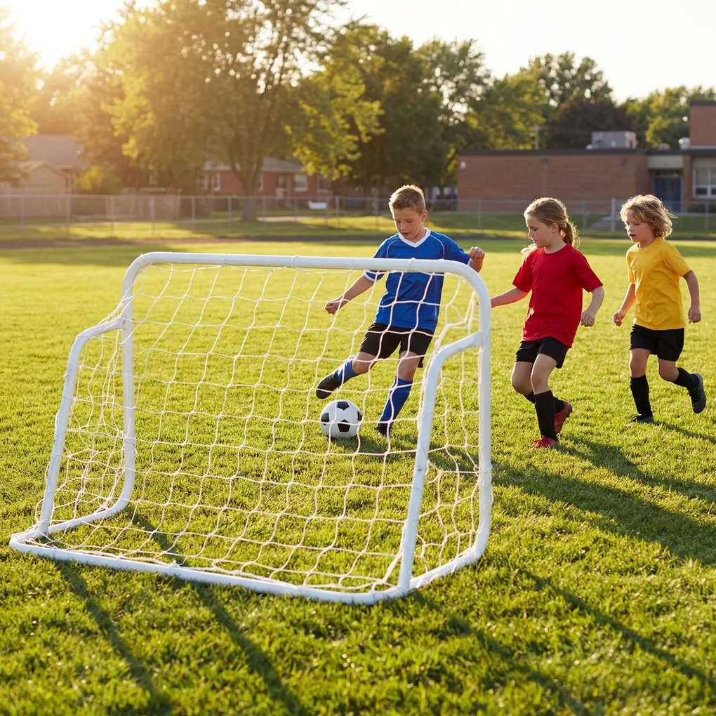 Baliza de futebol infantil com rede 121 x 60 x 80 cm com Estacas para jardim Equipamento de treino portátil Branca